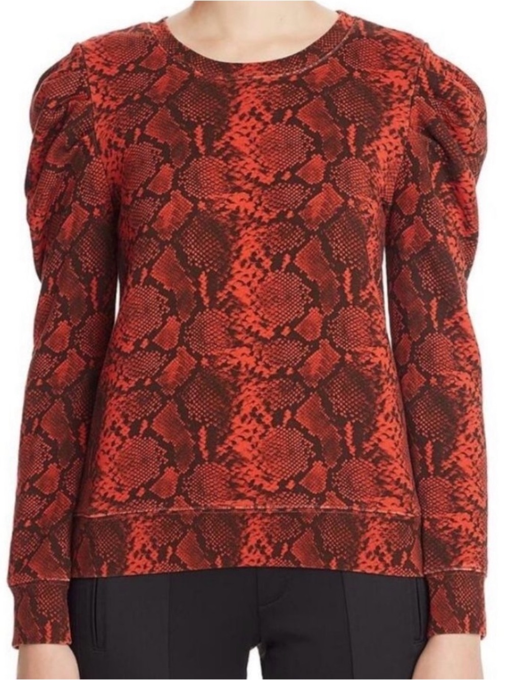#1068 PAM & GELA Red Snake-Print Puff-Sleeve Sweatshirt L